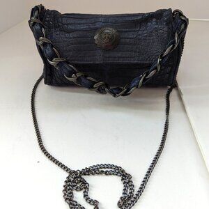 USED Leather Navy Chain shoulder bag /Made in Italy